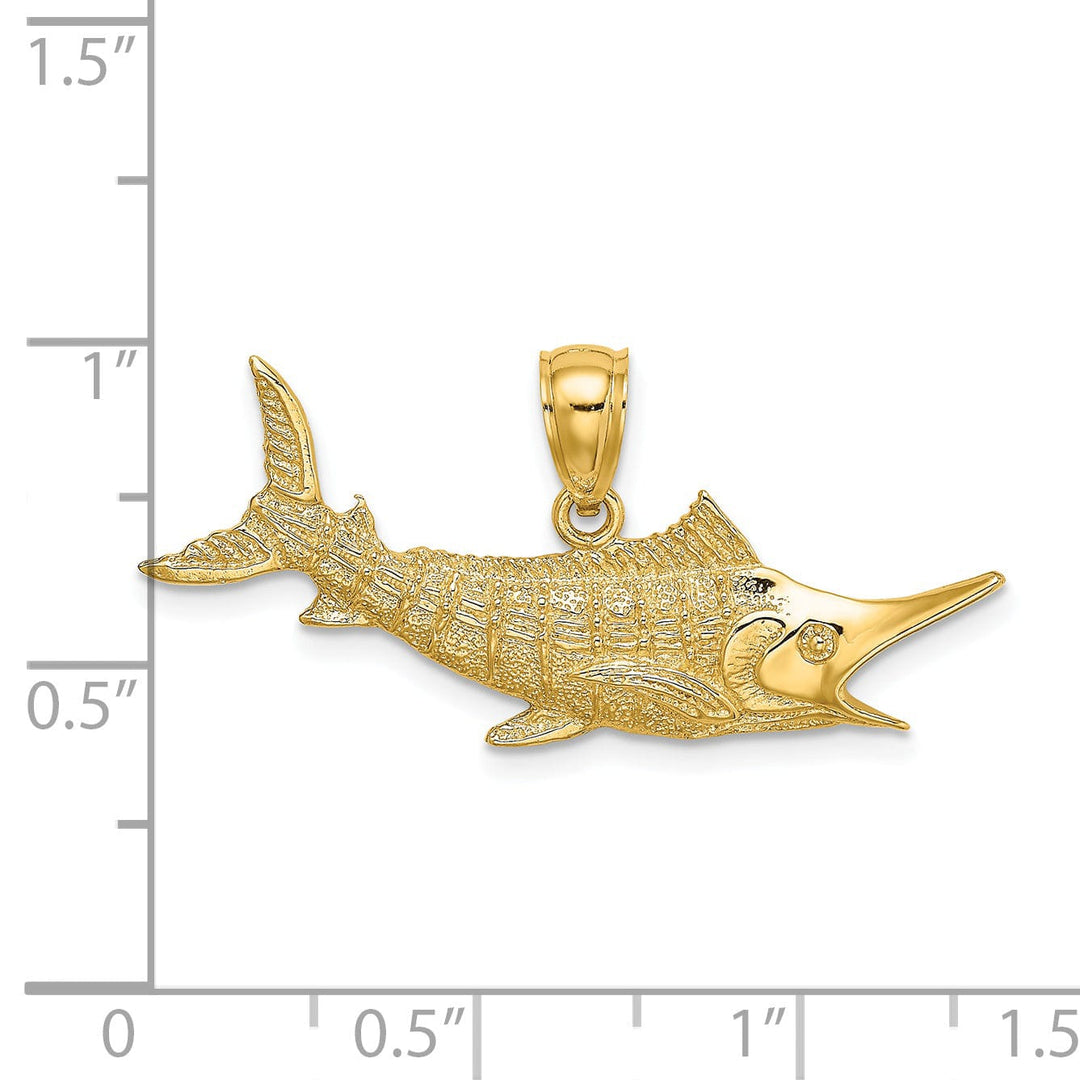 Lovely Rita's Pendants & Charms 14k Yellow Gold 2D Textured Polished Finish Blue Marlin Fish Charm Pendant