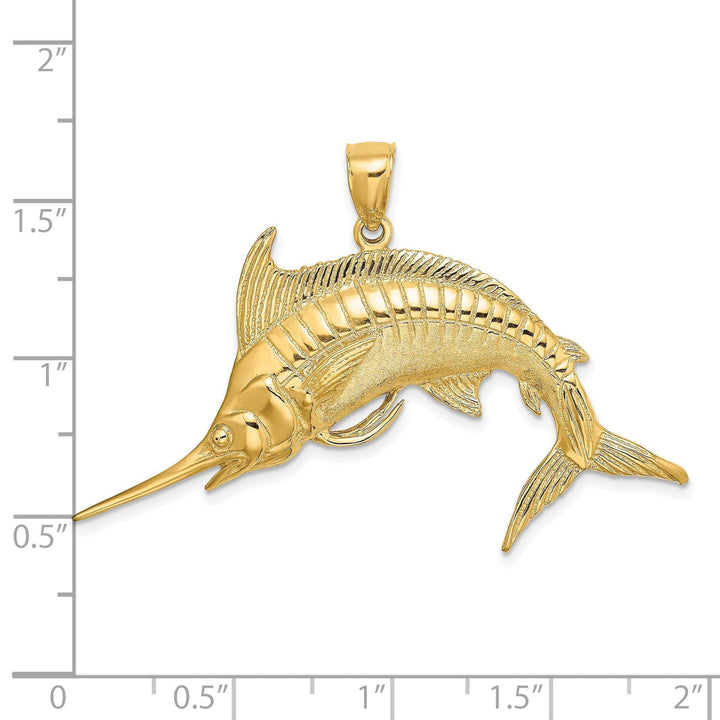 Lovely Rita's Pendants & Charms 14K Yellow Gold 2D Textured Polished Solid Satin Finish Blue Marlin Fish Charm Pendant