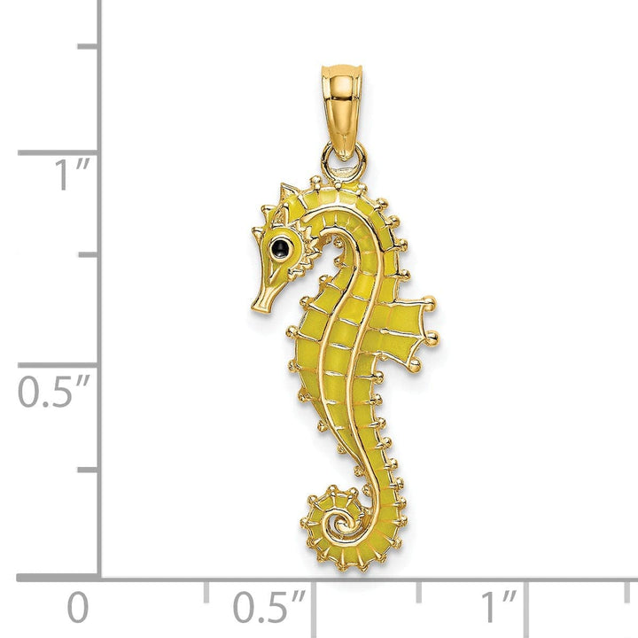 Lovely Rita's Pendants & Charms 14k Yellow Gold 3-D Black Yellow Enameled Finish Seahorse Charm