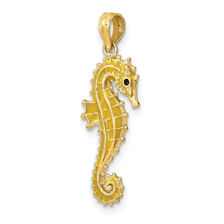 Lovely Rita's Pendants & Charms 14k Yellow Gold 3-D Black Yellow Enameled Finish Seahorse Charm