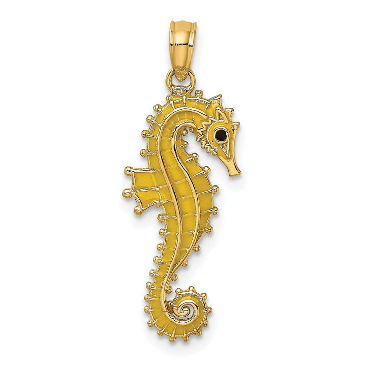 Lovely Rita's Pendants & Charms 14k Yellow Gold 3-D Black Yellow Enameled Finish Seahorse Charm