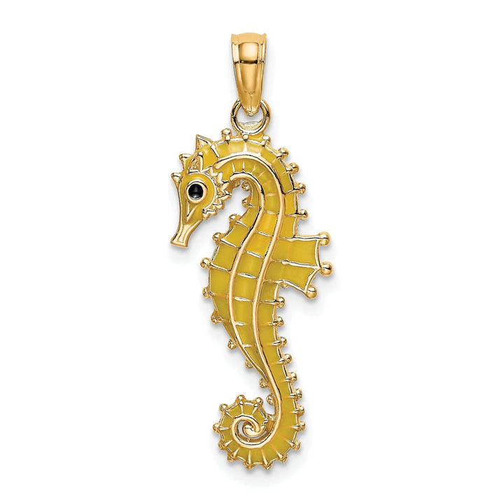 Lovely Rita's Pendants & Charms 14k Yellow Gold 3-D Black Yellow Enameled Finish Seahorse Charm