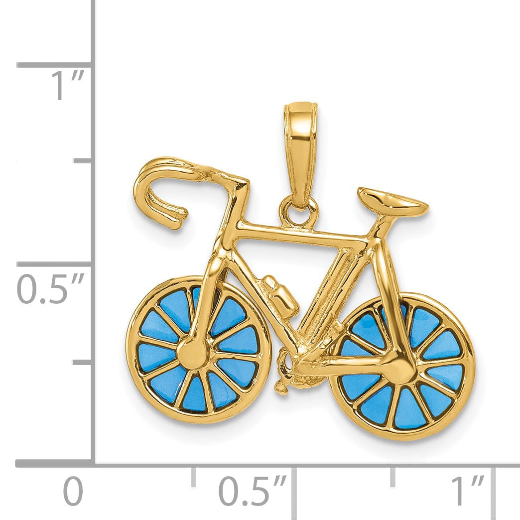 Lovely Rita's Pendants & Charms 14k Yellow Gold 3-D Blue Acrylic Bicycle Pendant