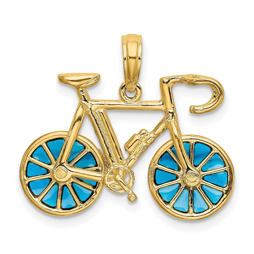 Lovely Rita's Pendants & Charms 14k Yellow Gold 3-D Blue Acrylic Bicycle Pendant