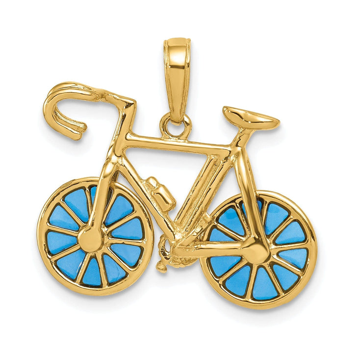 Lovely Rita's Pendants & Charms 14k Yellow Gold 3-D Blue Acrylic Bicycle Pendant