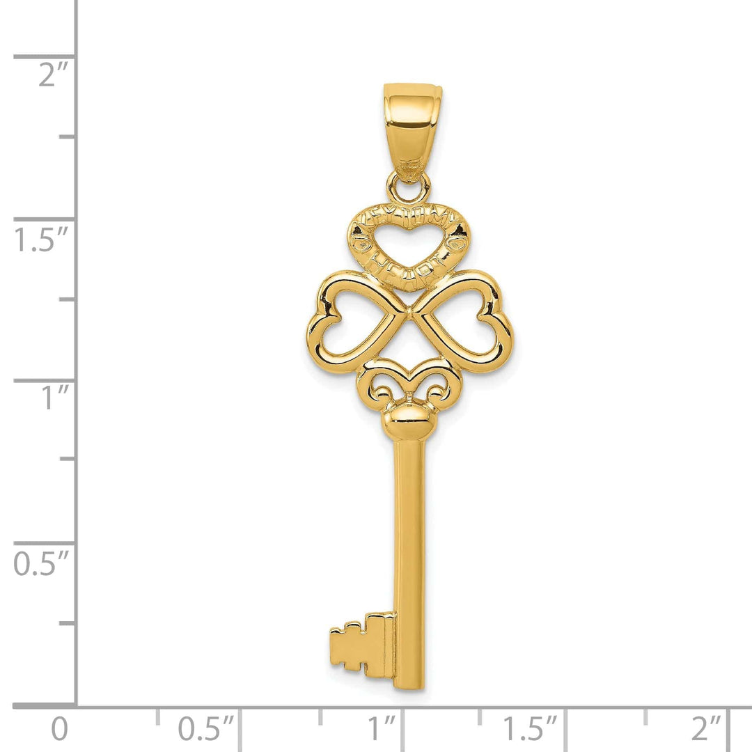 Lovely Rita's Pendants & Charms 14K Yellow Gold 3-D Hearts KEY TO MY HEART Key Charm Pendant