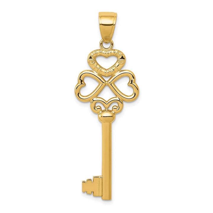 Lovely Rita's Pendants & Charms 14K Yellow Gold 3-D Hearts KEY TO MY HEART Key Charm Pendant
