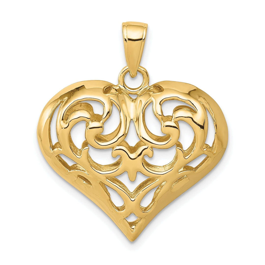 Lovely Rita's Pendants & Charms 14k Yellow Gold 3-D Open Filigree Heart Pendant