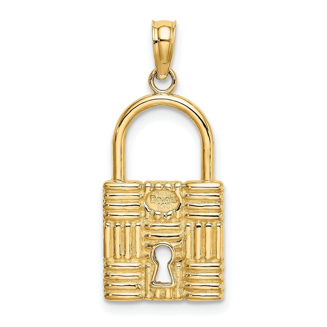 Lovely Rita's Pendants & Charms 14K Yellow Gold 3-D Padlock with Key Hole Design Charm Pendant