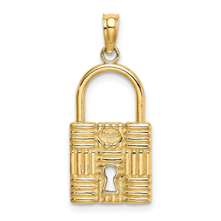 Lovely Rita's Pendants & Charms 14K Yellow Gold 3-D Padlock with Key Hole Design Charm Pendant