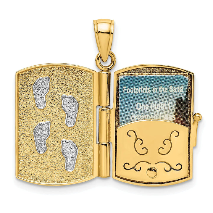 Lovely Rita's Pendants & Charms 14K Yellow Gold 3-D Pages Footprints in The Sand Book Prayer Pendant