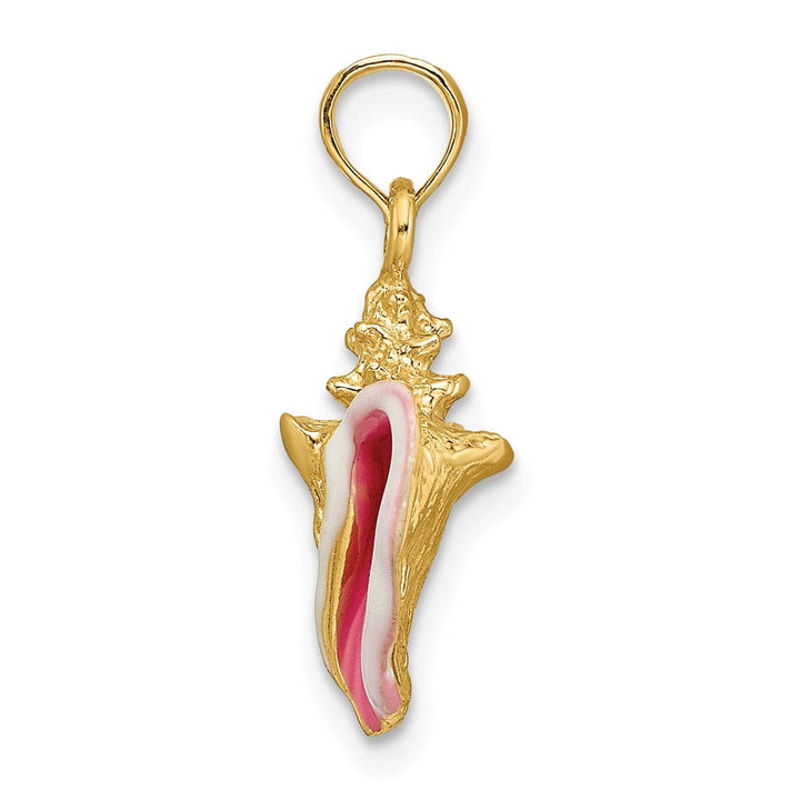 Lovely Rita's Pendants & Charms 14K Yellow Gold 3-D Pink White Enameled Polished Finish Conch Shell Pendant