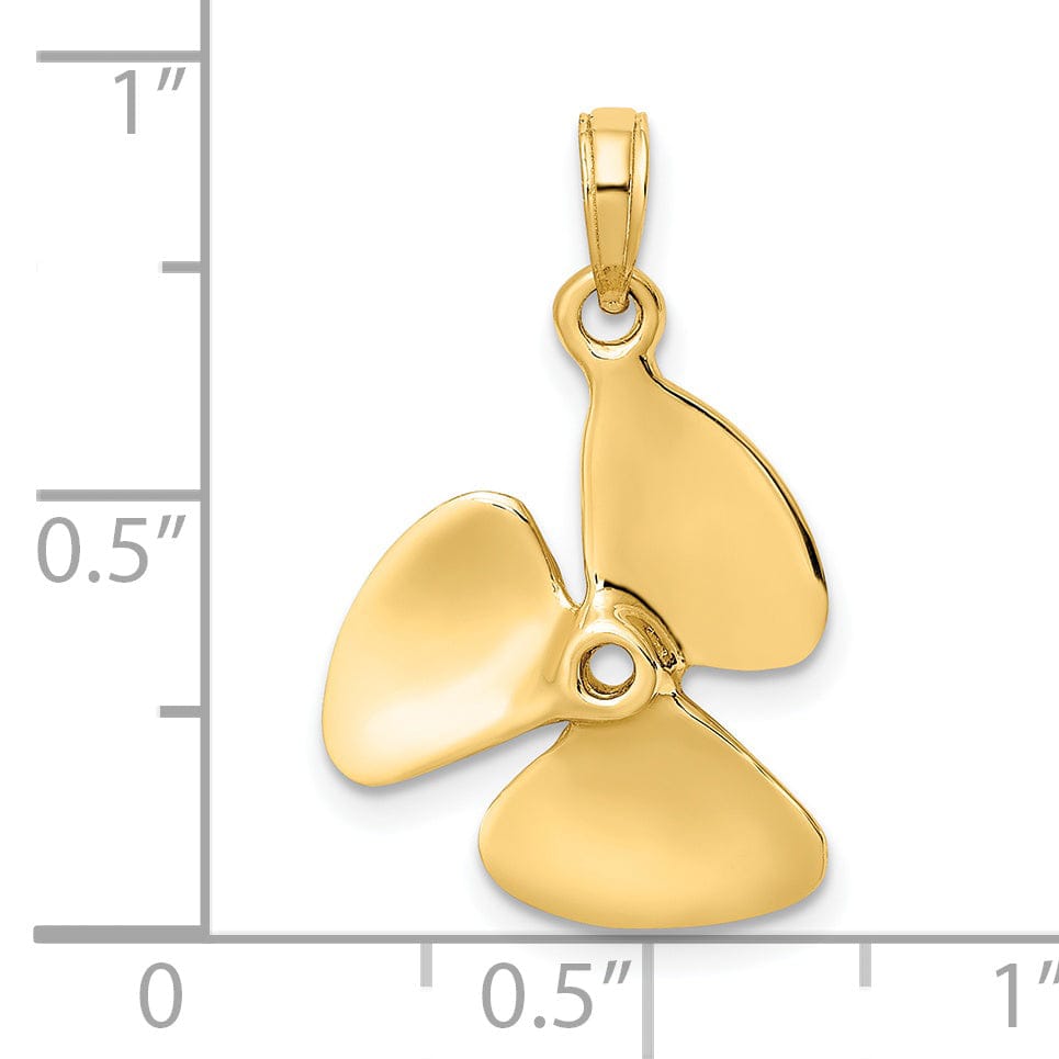 Lovely Rita's Pendants & Charms 14K Yellow Gold 3-D Polished Finished Three Blade Boat Propeller Charm