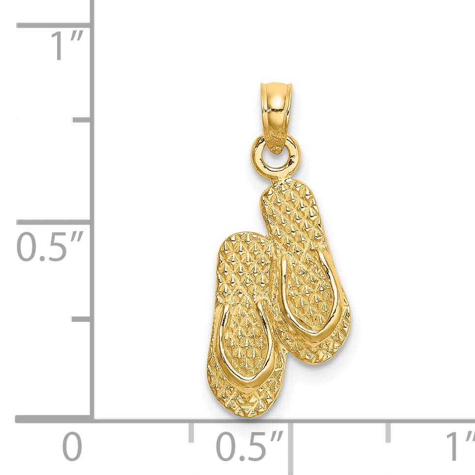 Lovely Rita's Pendants & Charms 14K Yellow Gold 3-D Reversible KEY WEST Double Flip Flop Sandal Pendant