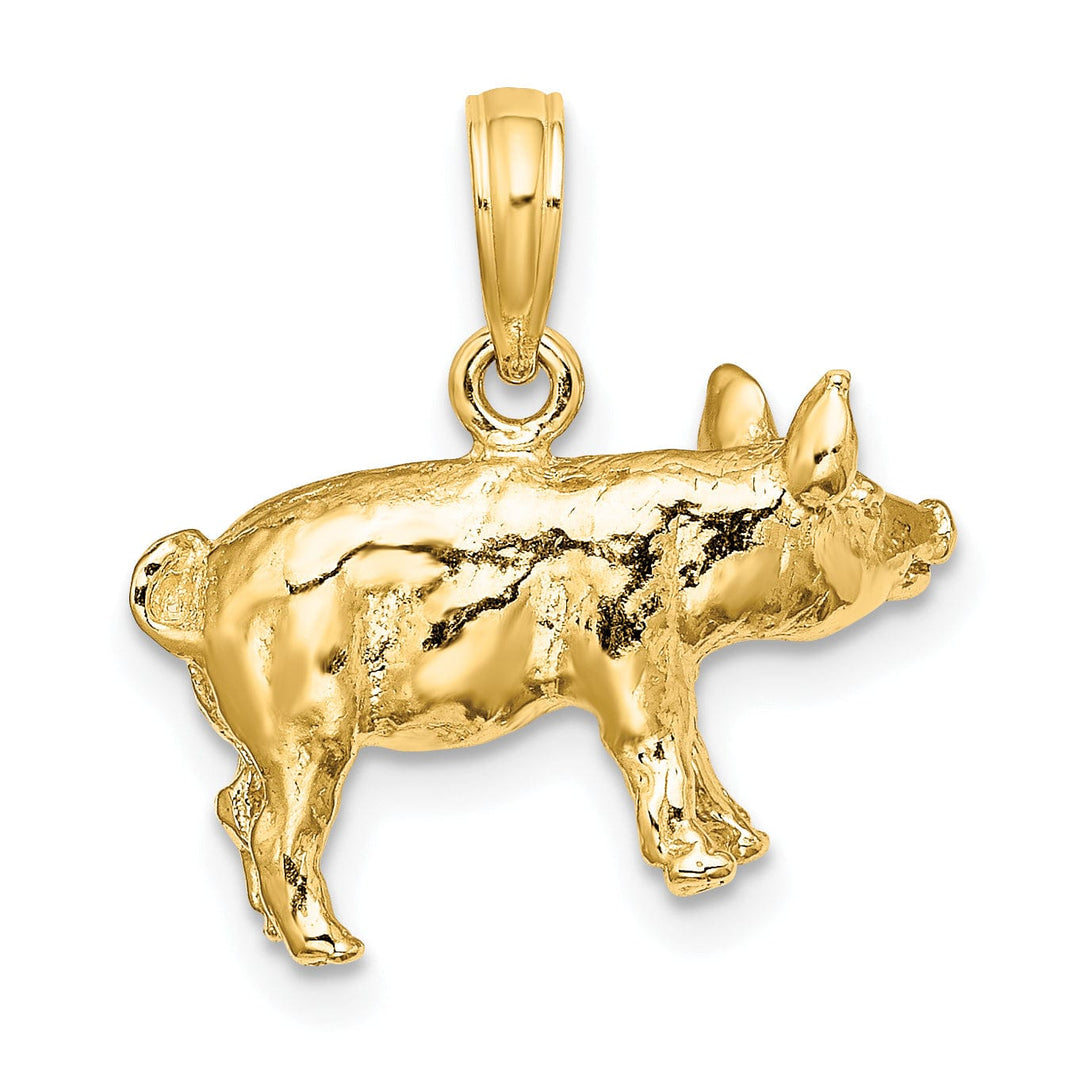 Lovely Rita's Pendants & Charms 14K Yellow Gold 3-Diamentional Polished Textured Finish Farm Pig Charm Pendant