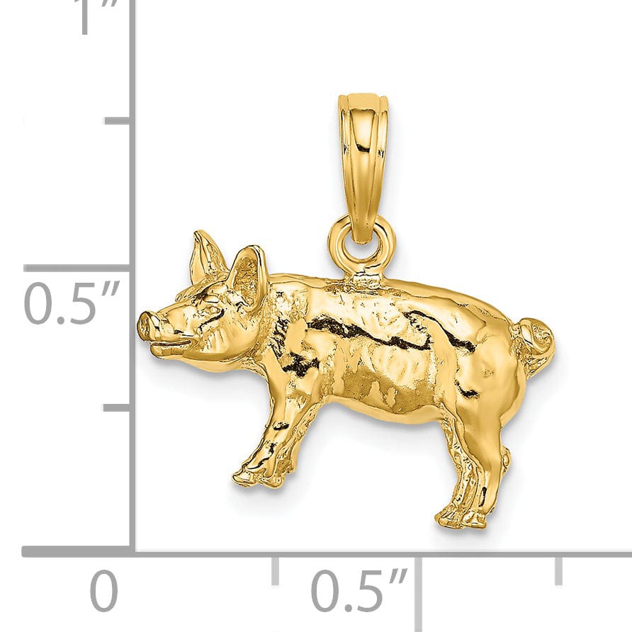Lovely Rita's Pendants & Charms 14K Yellow Gold 3-Diamentional Polished Textured Finish Farm Pig Charm Pendant