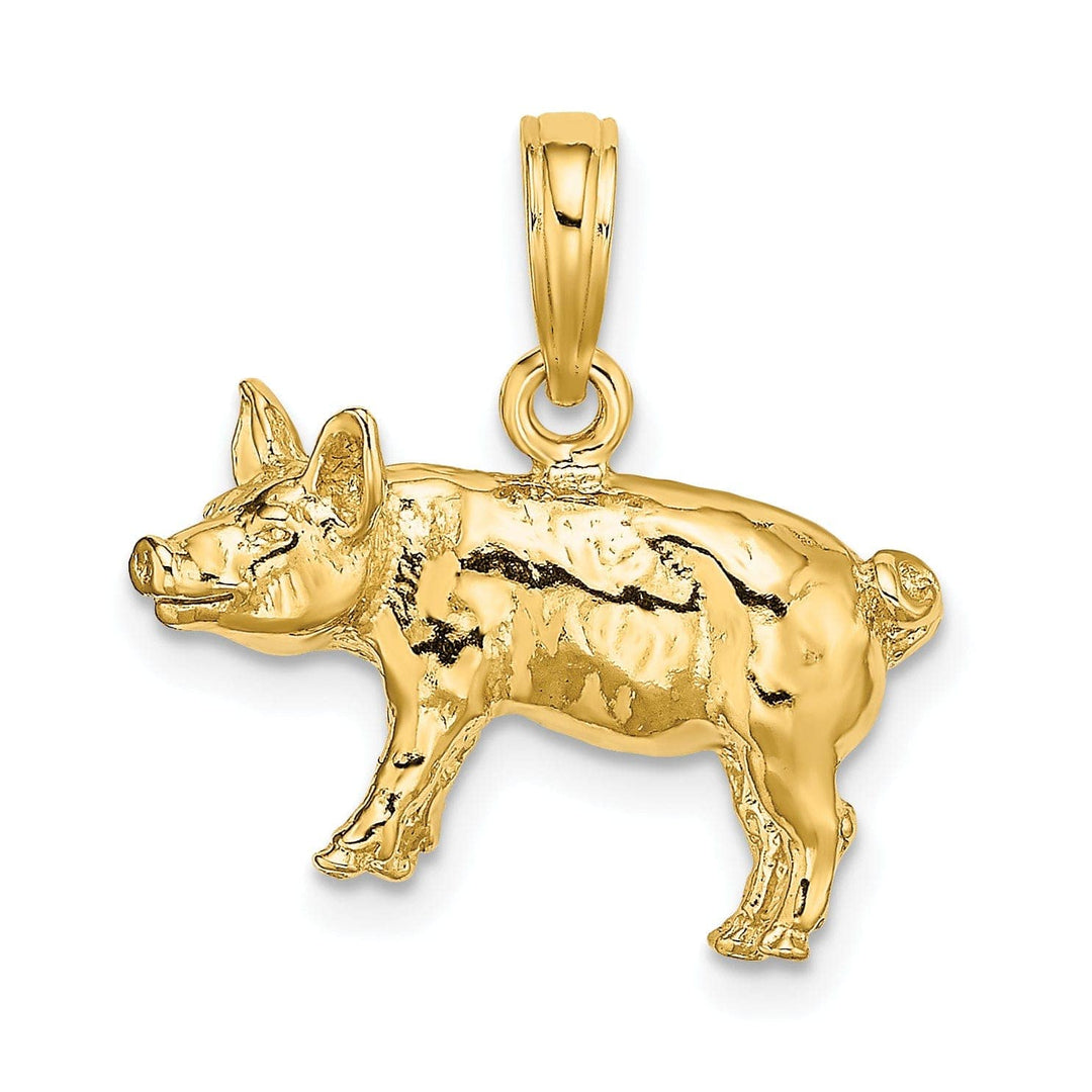 Lovely Rita's Pendants & Charms 14K Yellow Gold 3-Diamentional Polished Textured Finish Farm Pig Charm Pendant