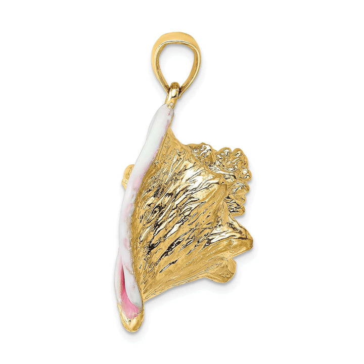 Lovely Rita's Pendants & Charms 14K Yellow Gold 3-Dimensional Pink White Enameled Texture Polished Finish Large Size Men's Conch Shell Charm Pendant