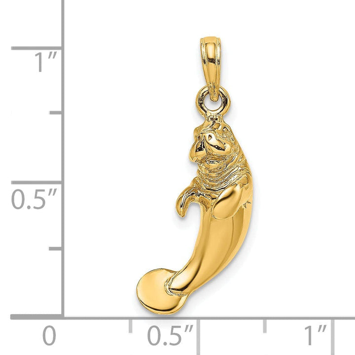 Lovely Rita's Pendants & Charms 14K Yellow Gold 3-Dimensional Polished Finish Manatee Design Charm Pendant