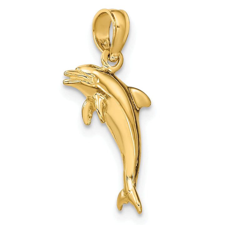 Lovely Rita's Pendants & Charms 14K Yellow Gold 3-Dimensional Polished Finish Mini Size Dolphin Jumping Design Charm Pendant