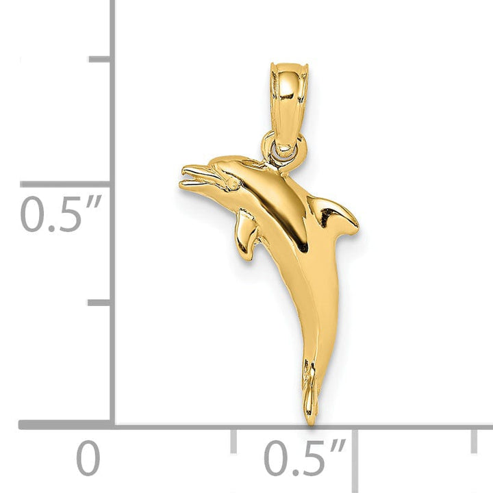 Lovely Rita's Pendants & Charms 14K Yellow Gold 3-Dimensional Polished Finish Mini Size Dolphin Jumping Design Charm Pendant