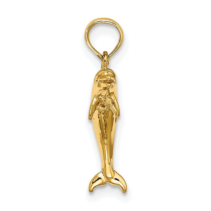 Lovely Rita's Pendants & Charms 14K Yellow Gold 3-Dimensional Polished Finish Mini Size Dolphin Jumping Design Charm Pendant