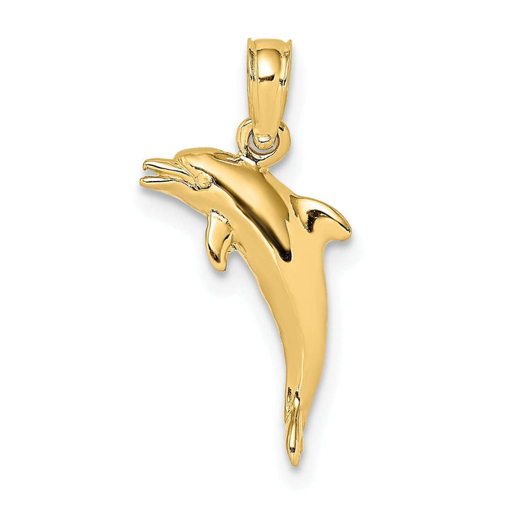 Lovely Rita's Pendants & Charms 14K Yellow Gold 3-Dimensional Polished Finish Mini Size Dolphin Jumping Design Charm Pendant