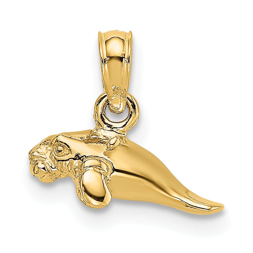 Lovely Rita's Pendants & Charms 14K Yellow Gold 3-Dimensional Polished Finish Small Size Swimming Manatee Design Charm Pendant