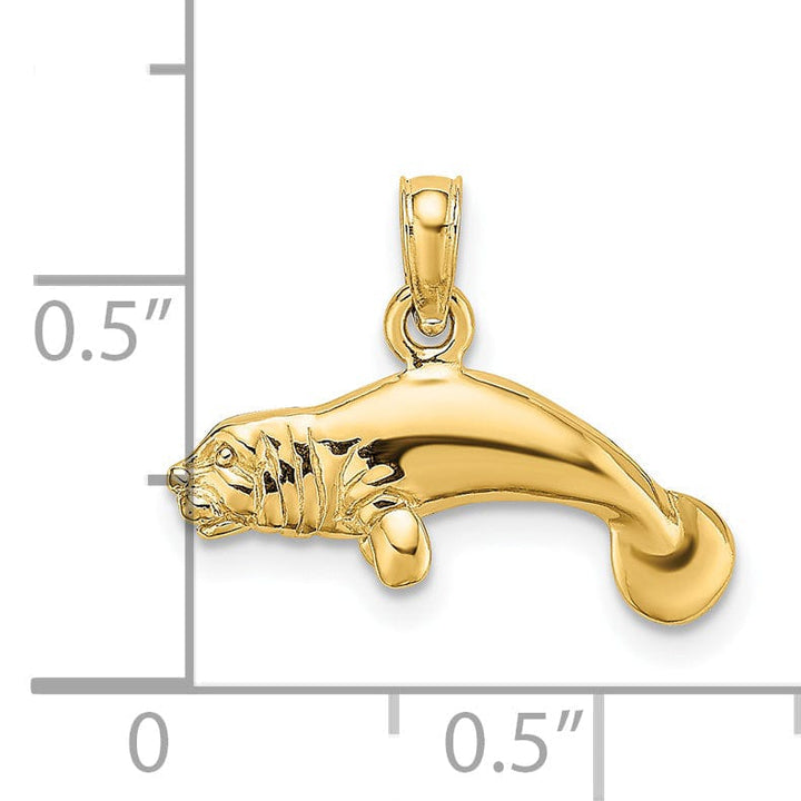 Lovely Rita's Pendants & Charms 14K Yellow Gold 3-Dimensional Polished Finish Swimming Manatee Design Charm Pendant