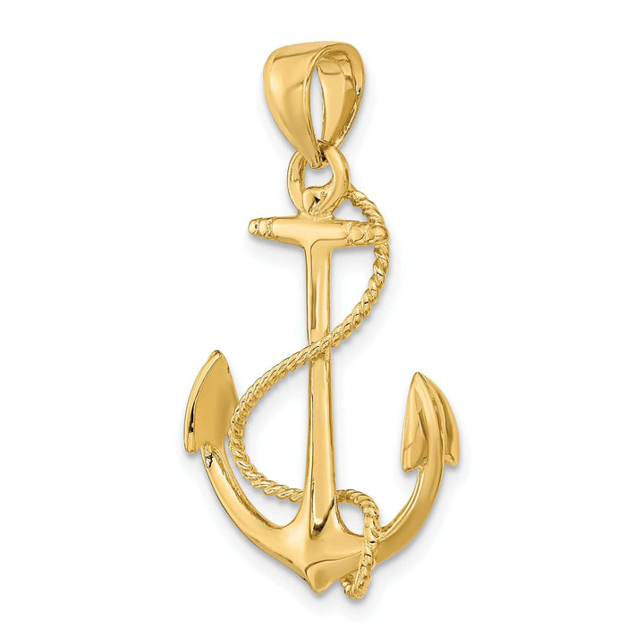 Lovely Rita's Pendants & Charms 14K Yellow Gold 3-Dimensional Polished Finished Anchor with Rope Design Charm Pendant