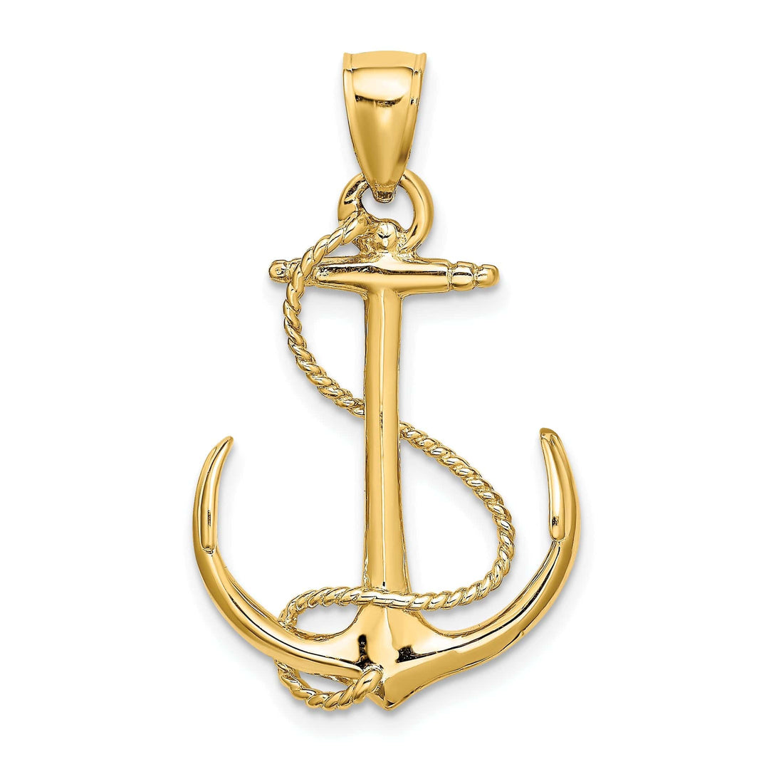 Lovely Rita's Pendants & Charms 14K Yellow Gold 3-Dimensional Polished Finished Anchor with Rope Design Charm Pendant
