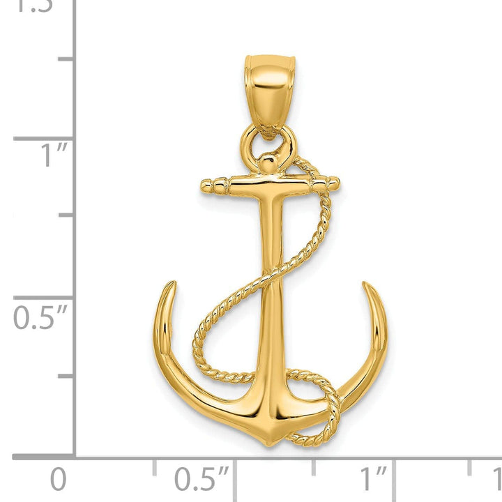 Lovely Rita's Pendants & Charms 14K Yellow Gold 3-Dimensional Polished Finished Anchor with Rope Design Charm Pendant