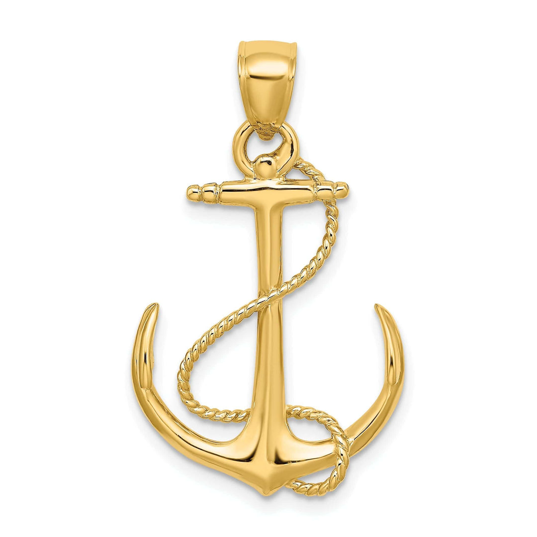 Lovely Rita's Pendants & Charms 14K Yellow Gold 3-Dimensional Polished Finished Anchor with Rope Design Charm Pendant