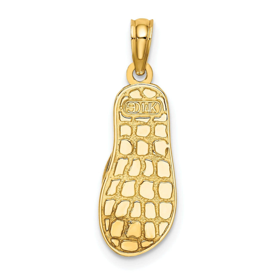 Lovely Rita's Pendants & Charms 14K Yellow Gold 3-Dimensional Polished Texture Green Strip Enamel Finish with Anchor Flip-Flop Design Sandle Charm Pendant