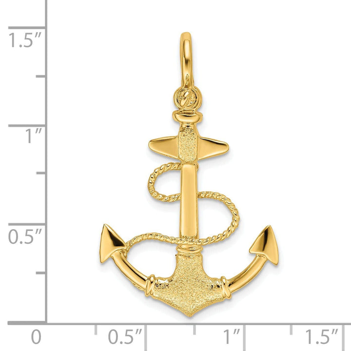 Lovely Rita's Pendants & Charms 14K Yellow Gold 3-Dimensional Polished Textured Finish Anchor with Rope and Shackle Bail Charm Pendant