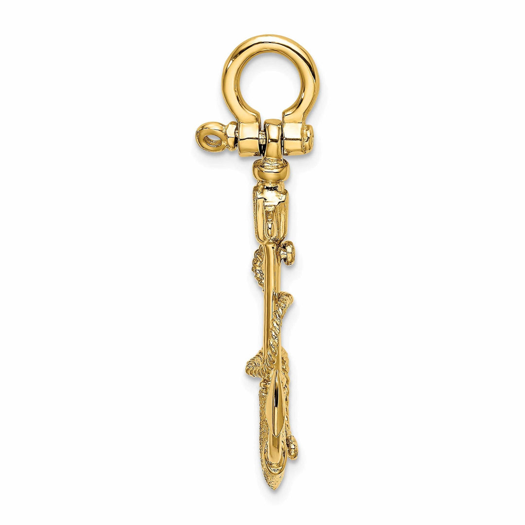 Lovely Rita's Pendants & Charms 14K Yellow Gold 3-Dimensional Polished Textured Finish Anchor with Rope and Shackle Bail Charm Pendant