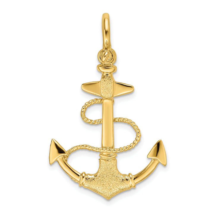 Lovely Rita's Pendants & Charms 14K Yellow Gold 3-Dimensional Polished Textured Finish Anchor with Rope and Shackle Bail Charm Pendant