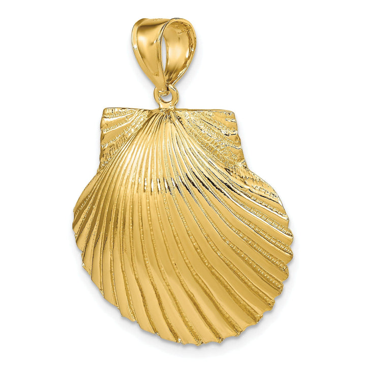 Lovely Rita's Pendants & Charms 14K Yellow Gold 3-Dimensional Polished Textured Finish Scallop Sea Shell Charm Pendant