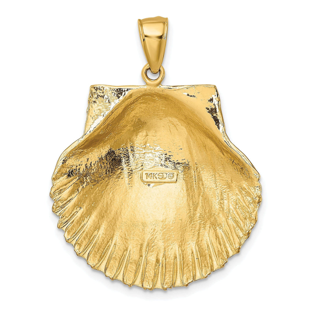Lovely Rita's Pendants & Charms 14K Yellow Gold 3-Dimensional Polished Textured Finish Scallop Sea Shell Charm Pendant