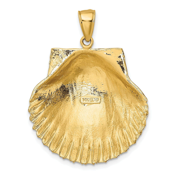 Lovely Rita's Pendants & Charms 14K Yellow Gold 3-Dimensional Polished Textured Finish Scallop Sea Shell Charm Pendant