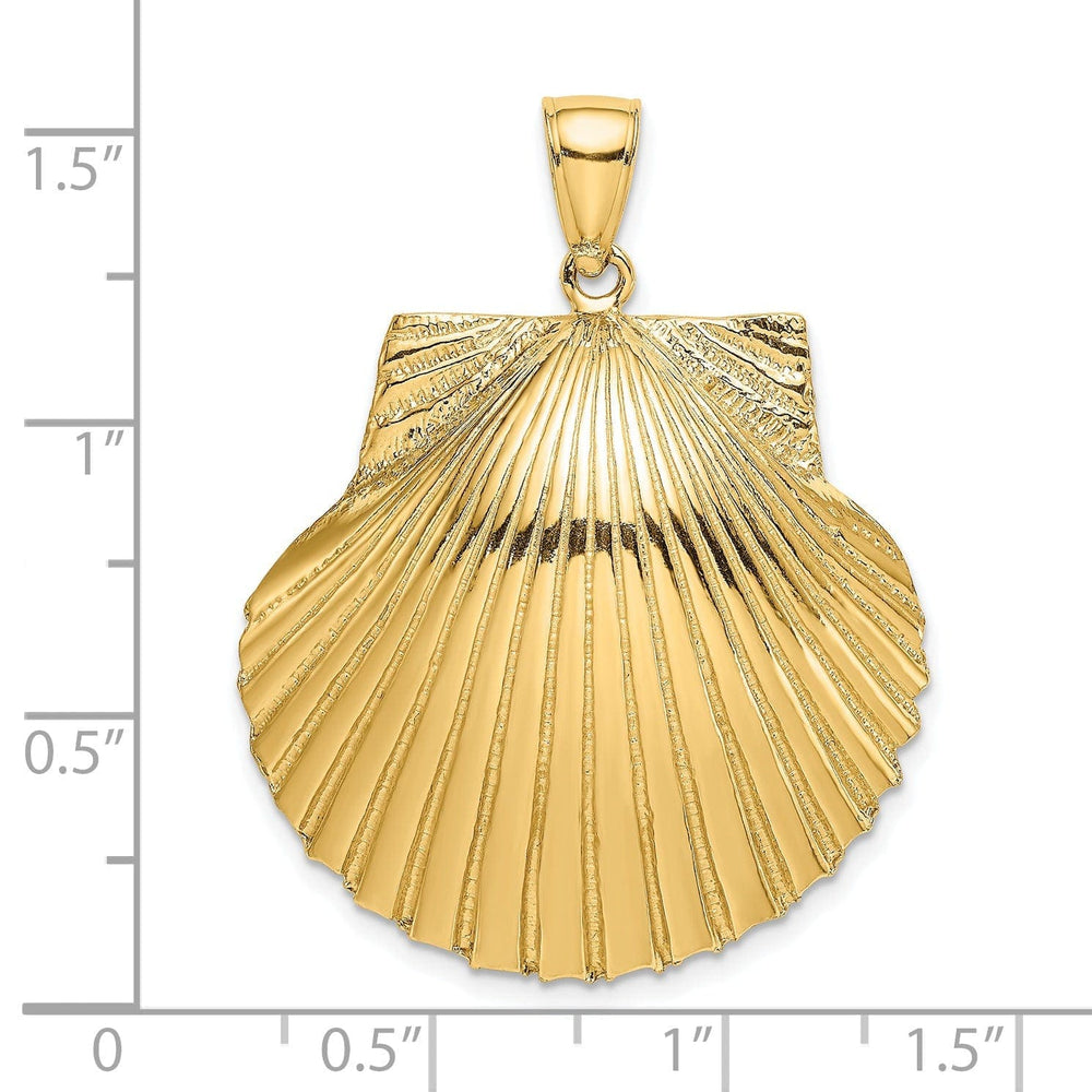 Lovely Rita's Pendants & Charms 14K Yellow Gold 3-Dimensional Polished Textured Finish Scallop Sea Shell Charm Pendant