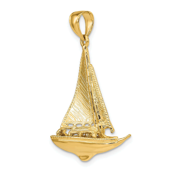 Lovely Rita's Pendants & Charms 14K Yellow Gold 3-Dimensional Polished Textured Finished Sailboat Design Charm Pendant