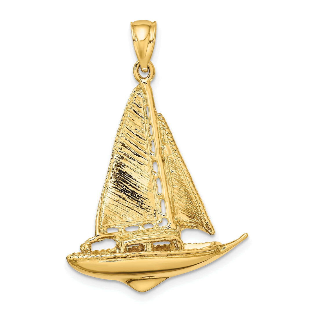 Lovely Rita's Pendants & Charms 14K Yellow Gold 3-Dimensional Polished Textured Finished Sailboat Design Charm Pendant