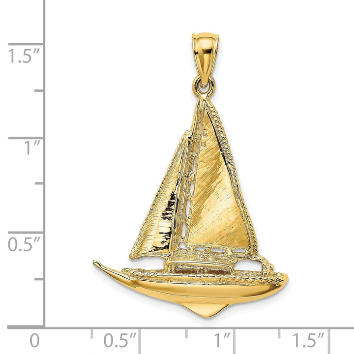 Lovely Rita's Pendants & Charms 14K Yellow Gold 3-Dimensional Polished Textured Finished Sailboat Design Charm Pendant