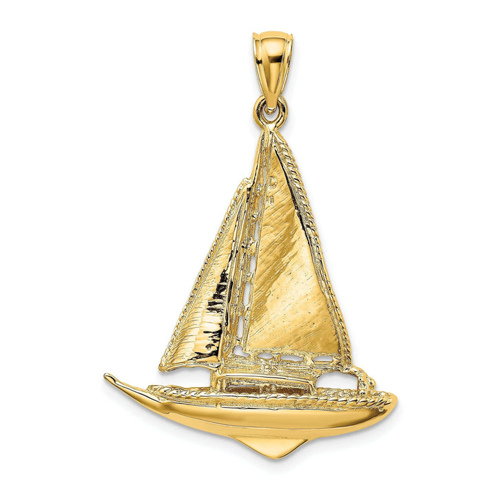 Lovely Rita's Pendants & Charms 14K Yellow Gold 3-Dimensional Polished Textured Finished Sailboat Design Charm Pendant