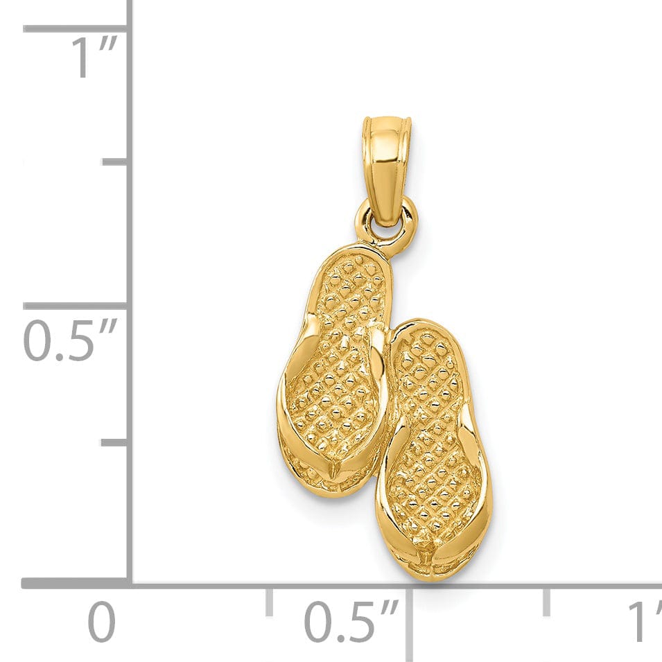 Lovely Rita's Pendants & Charms 14k Yellow Gold 3-Dimensional Solid Texture Polished Finish Pair of Flip Flop Sandles Charm Pendant