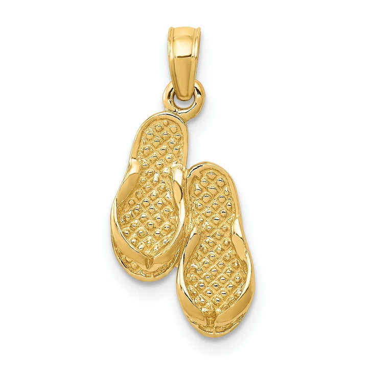 Lovely Rita's Pendants & Charms 14k Yellow Gold 3-Dimensional Solid Texture Polished Finish Pair of Flip Flop Sandles Charm Pendant