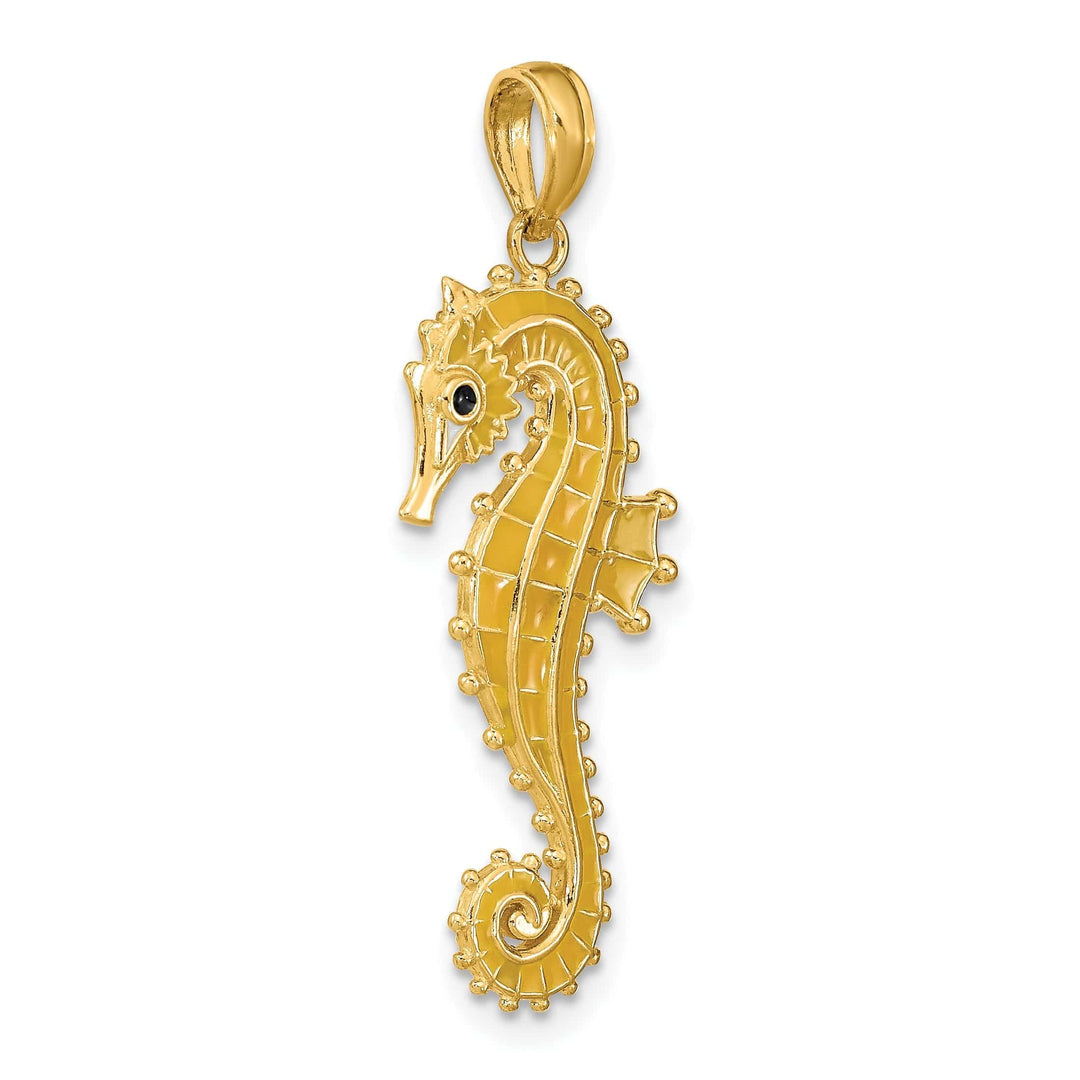 Lovely Rita's Pendants & Charms 14k Yellow Gold 3-Dimensional Textured Polished Black Enameled Eye Finish Mens Seahorse Charm Pendant