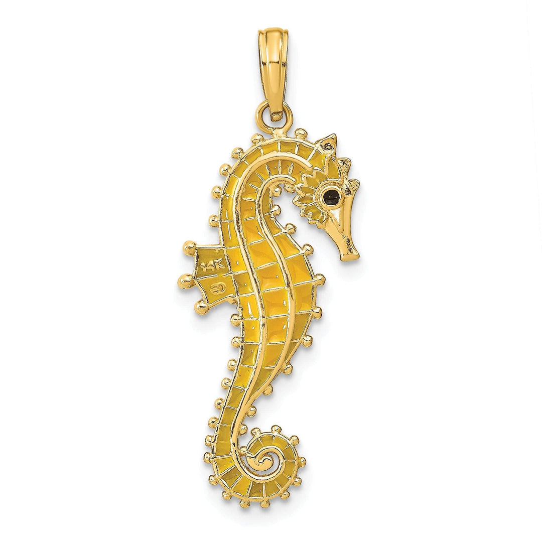 Lovely Rita's Pendants & Charms 14k Yellow Gold 3-Dimensional Textured Polished Black Enameled Eye Finish Mens Seahorse Charm Pendant