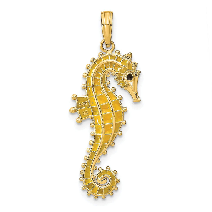 Lovely Rita's Pendants & Charms 14k Yellow Gold 3-Dimensional Textured Polished Black Enameled Eye Finish Mens Seahorse Charm Pendant